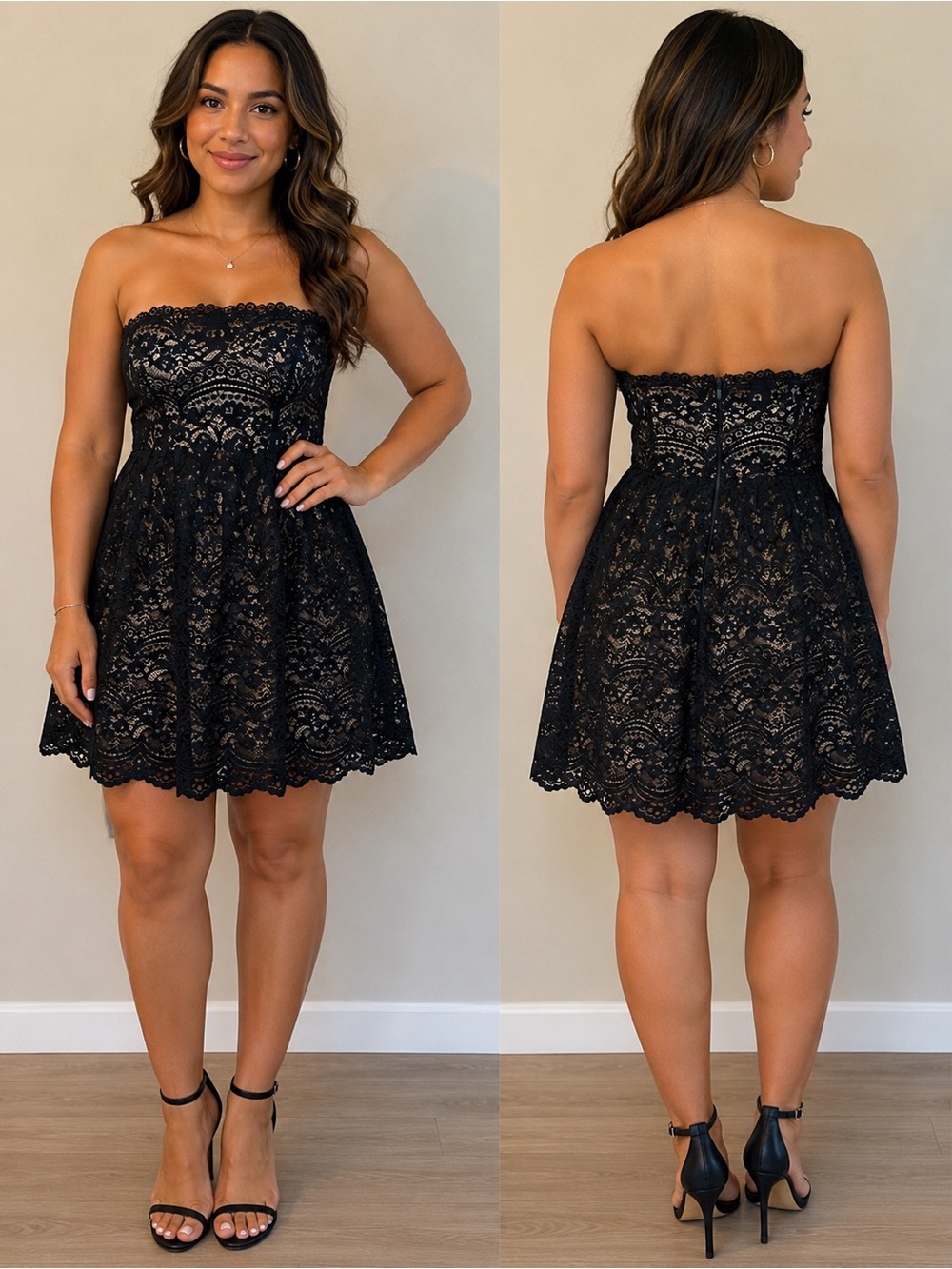 Lulu's Black Strapless Lace Fit & Flare Mini Dress